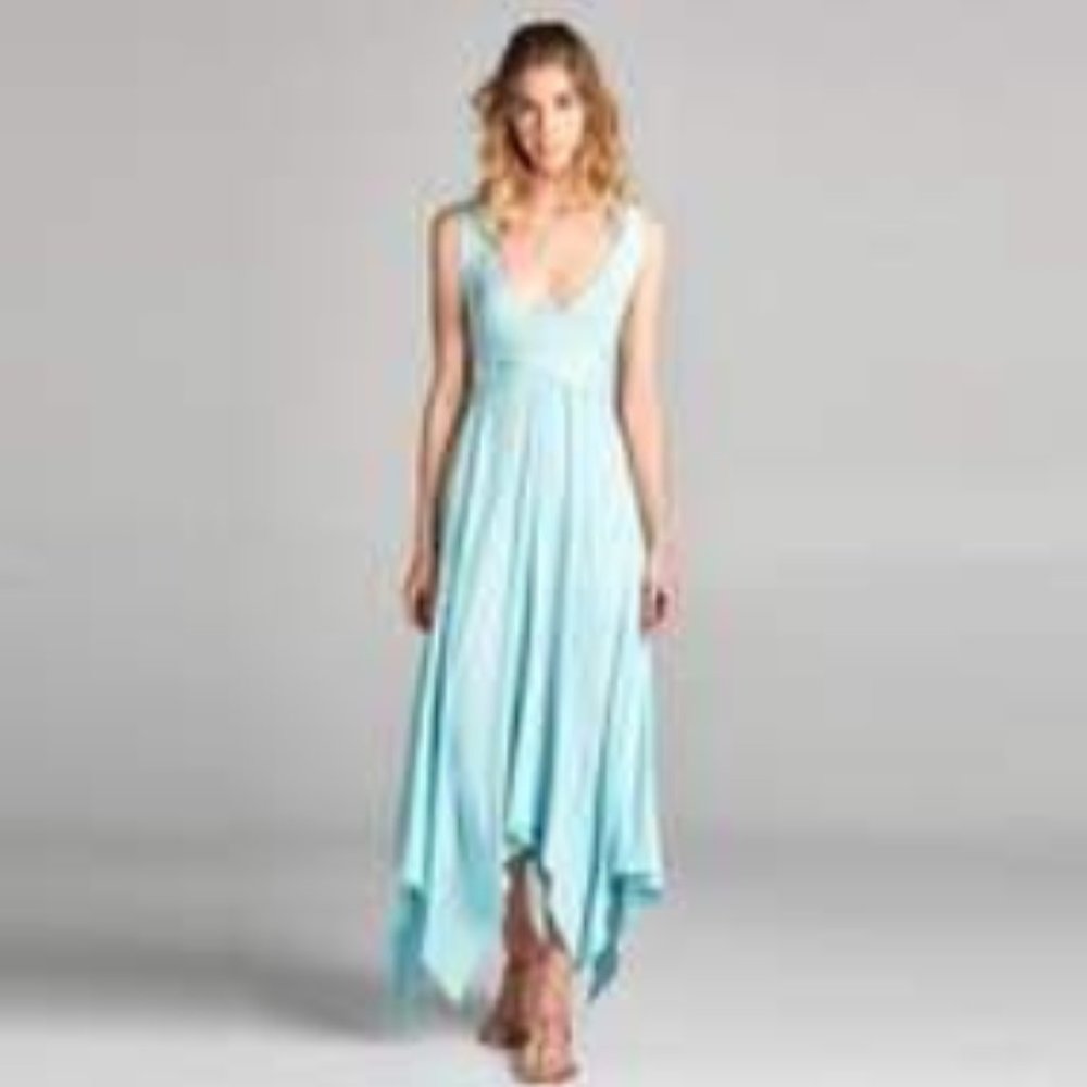 Azure Asymmetrical Hem Dress with Tie